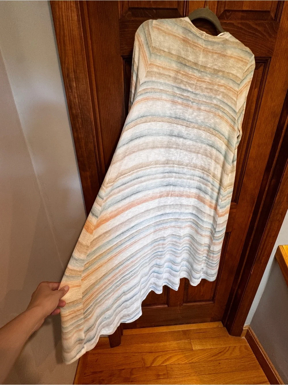torrid Cream and Light Blue Striped Open Front Cardigan